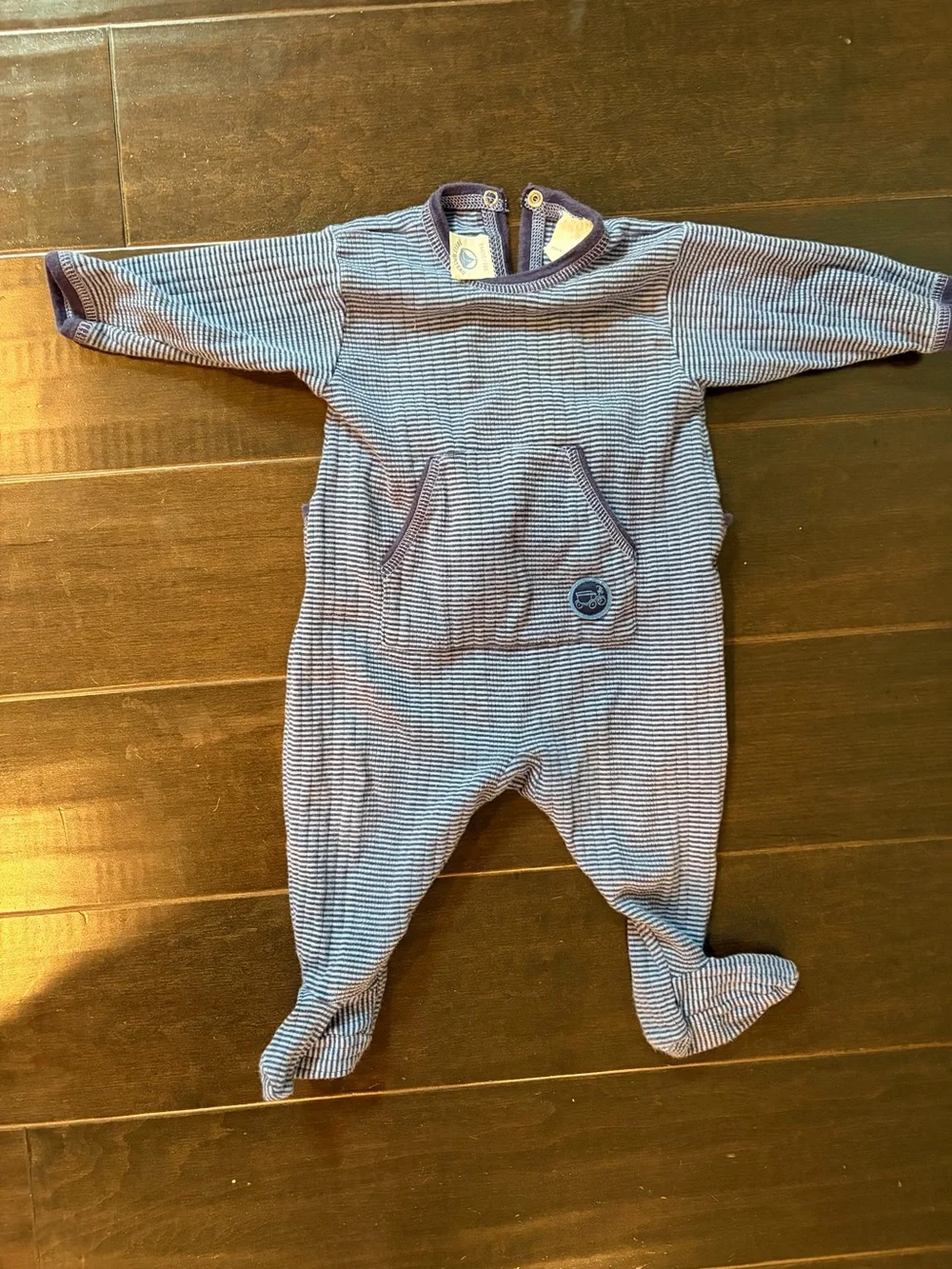 Petit Bateau Navy and White Striped Footed One-Piece